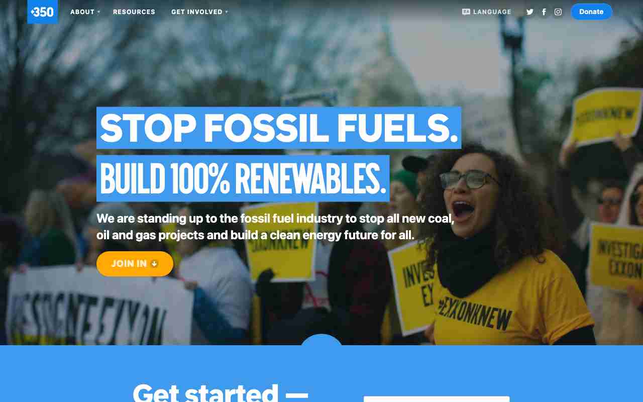 Screenshot of 350.org website.