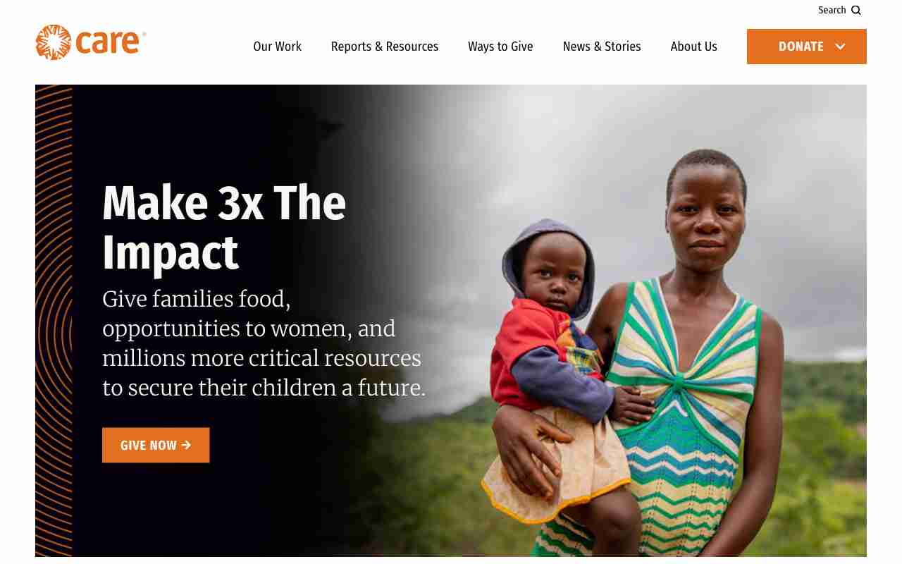 Screenshot of CARE website.