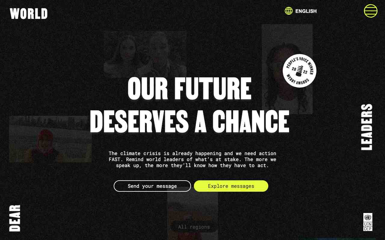 Screenshot of Dear World Leaders website.