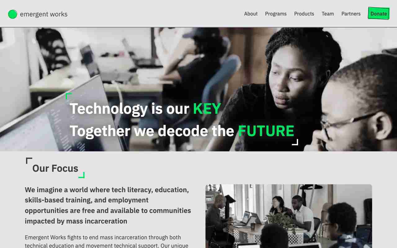 Screenshot of Emergent Works website.