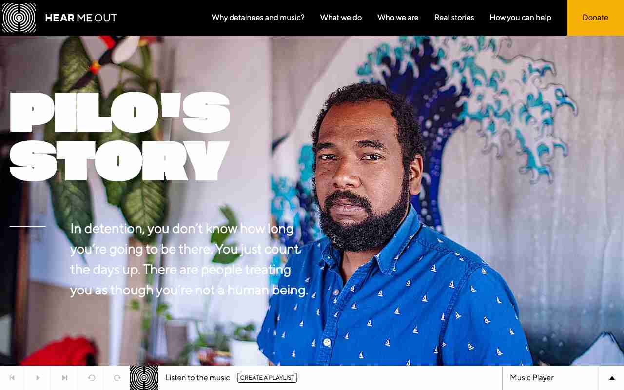 Screenshot of Hear Me Out website.