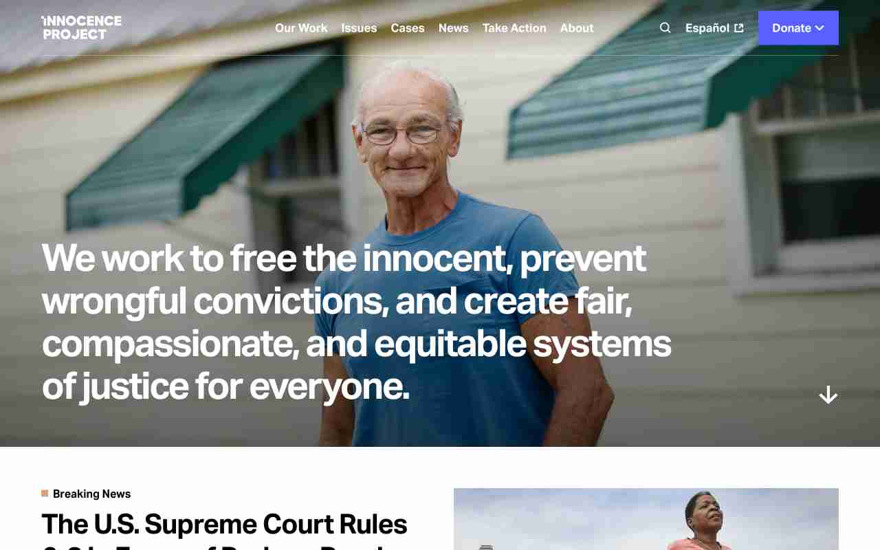 Screenshot of Innocence Project website.