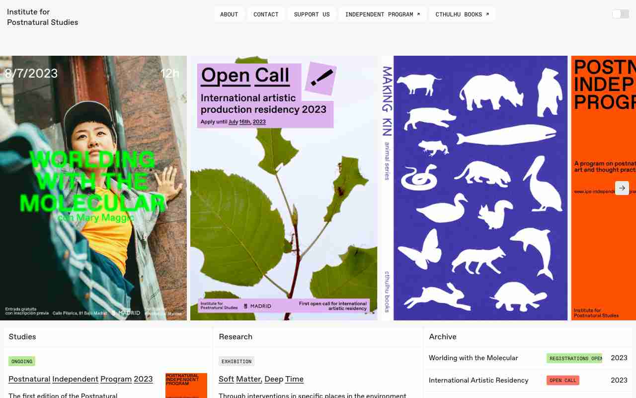 Screenshot of The Institute for Postnatural Studies website.