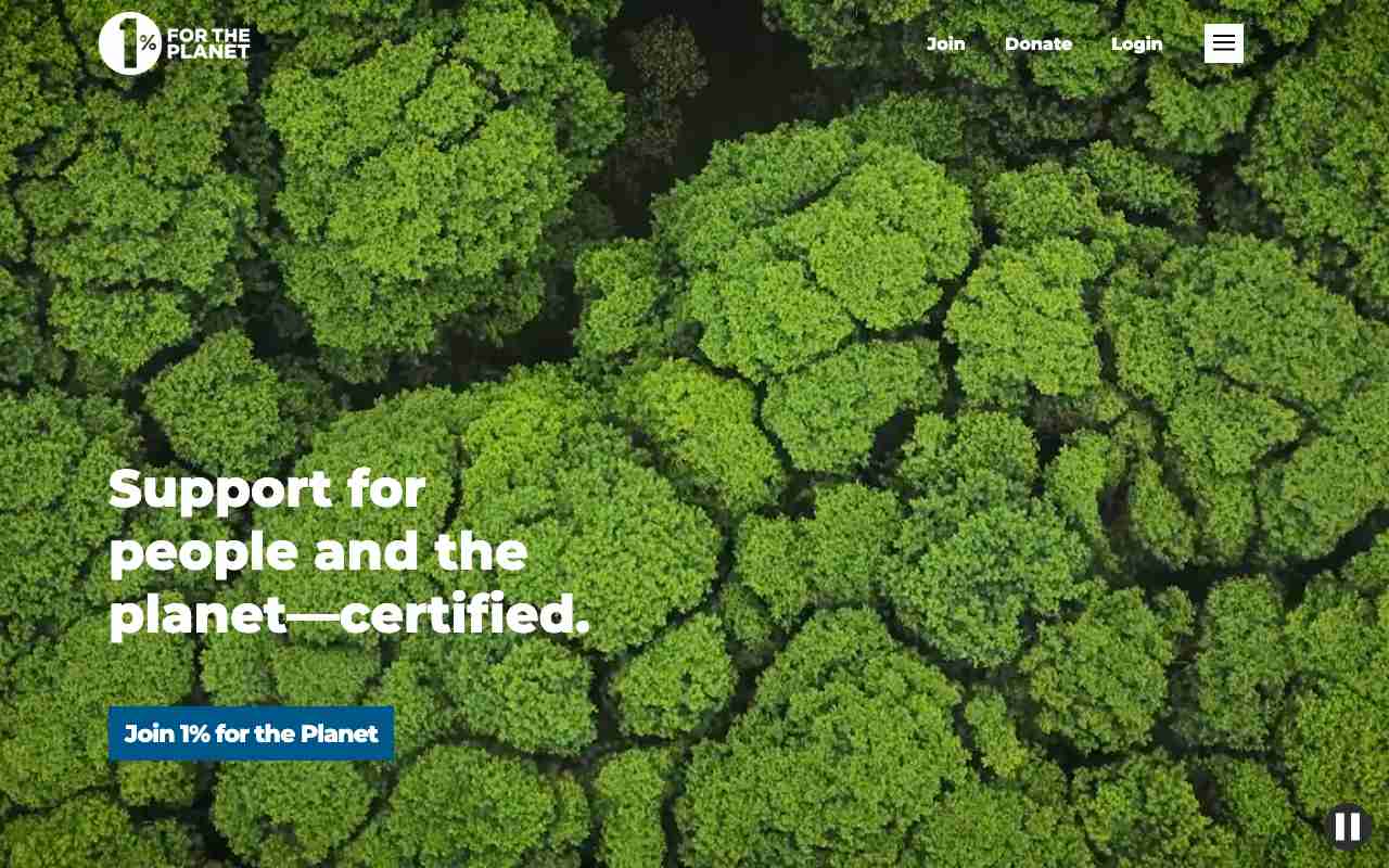 Screenshot of 1% for the Planet website.