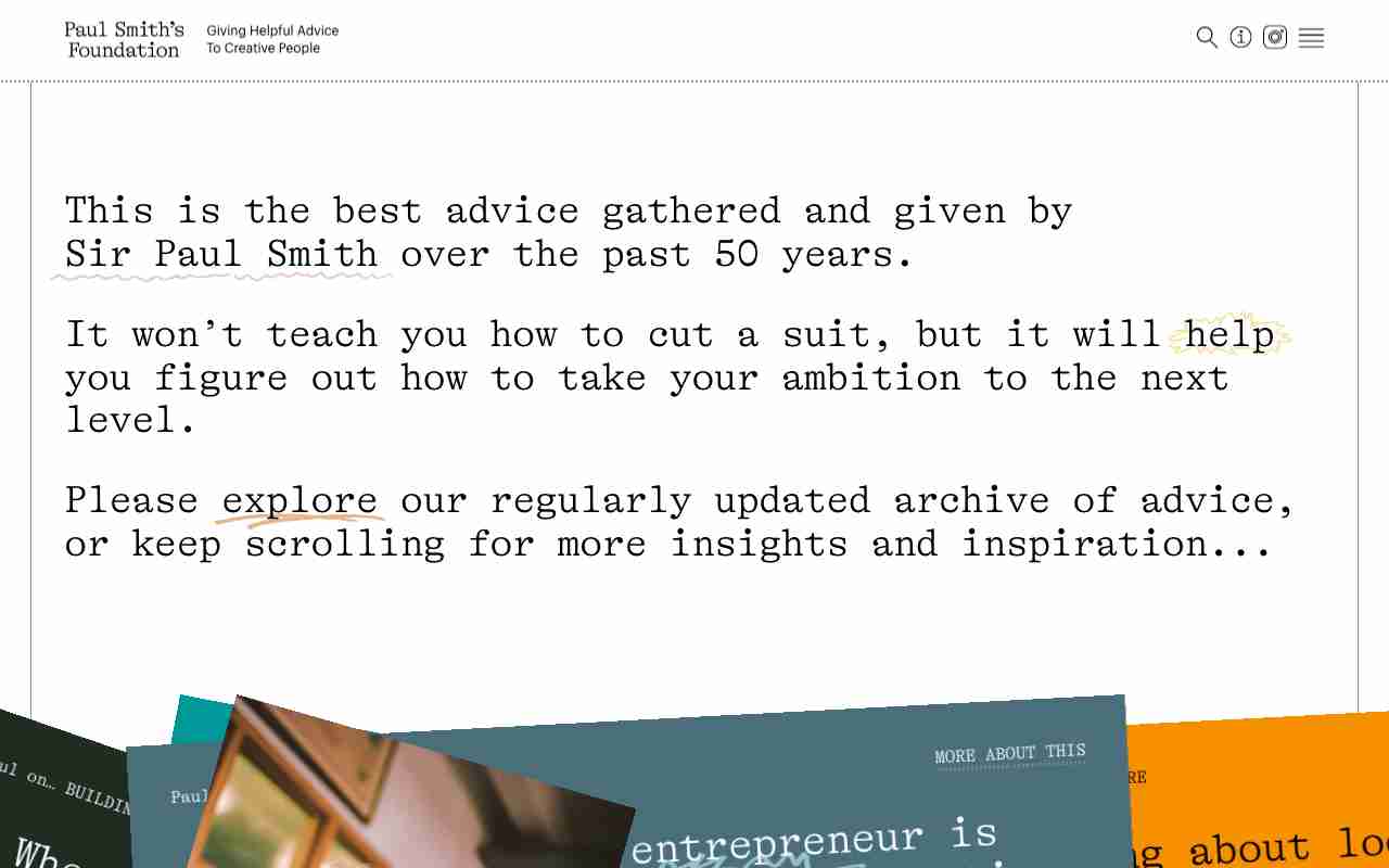 Screenshot of Paul Smith's Foundation website.
