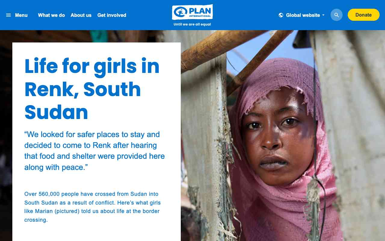 Screenshot of Plan International website.