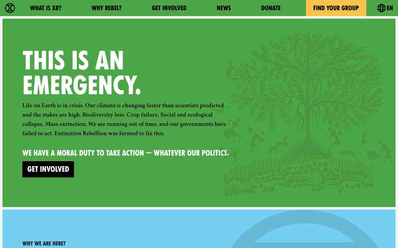 Screenshot of Extinction Rebellion website.
