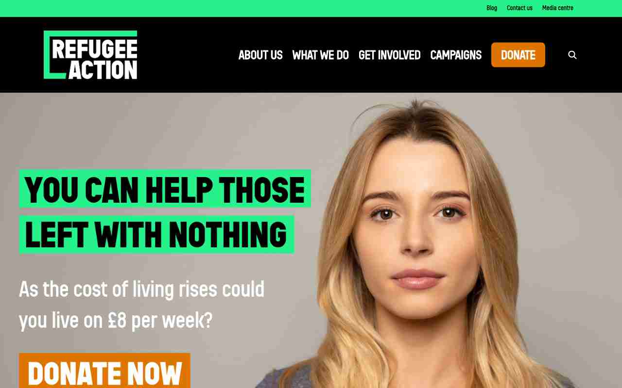 Screenshot of Refugee Action website.