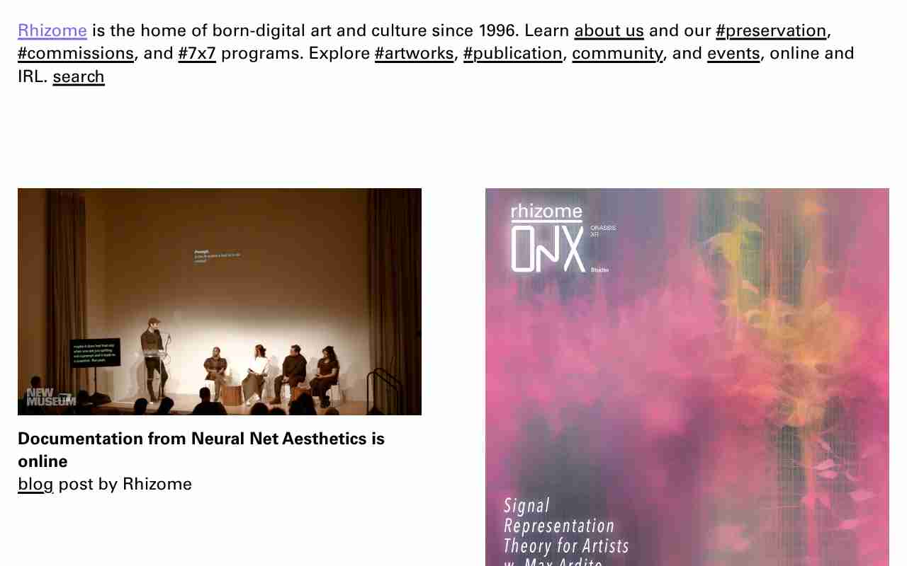 Screenshot of Rhizome website.