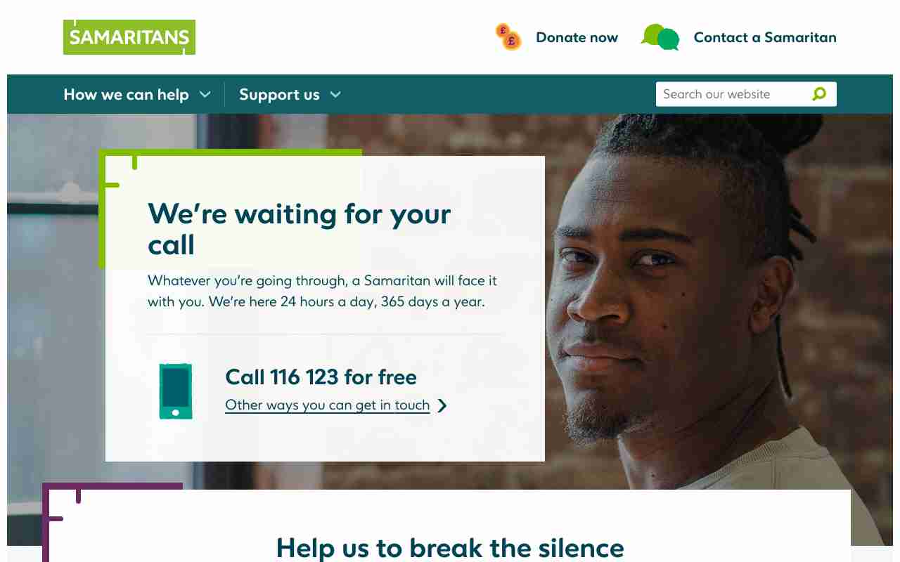 Screenshot of Samaritans website.