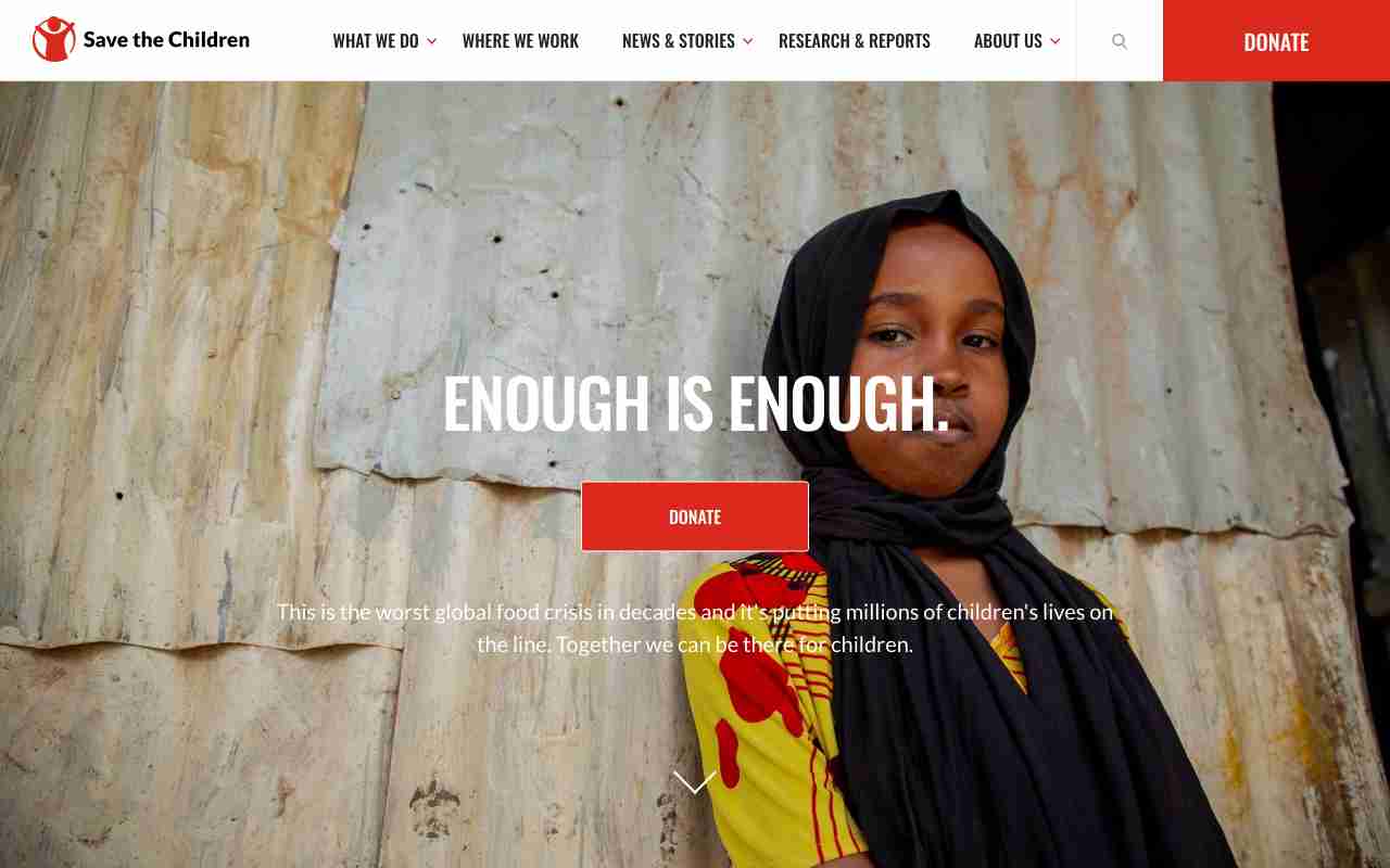 Screenshot of Save the Children International website.