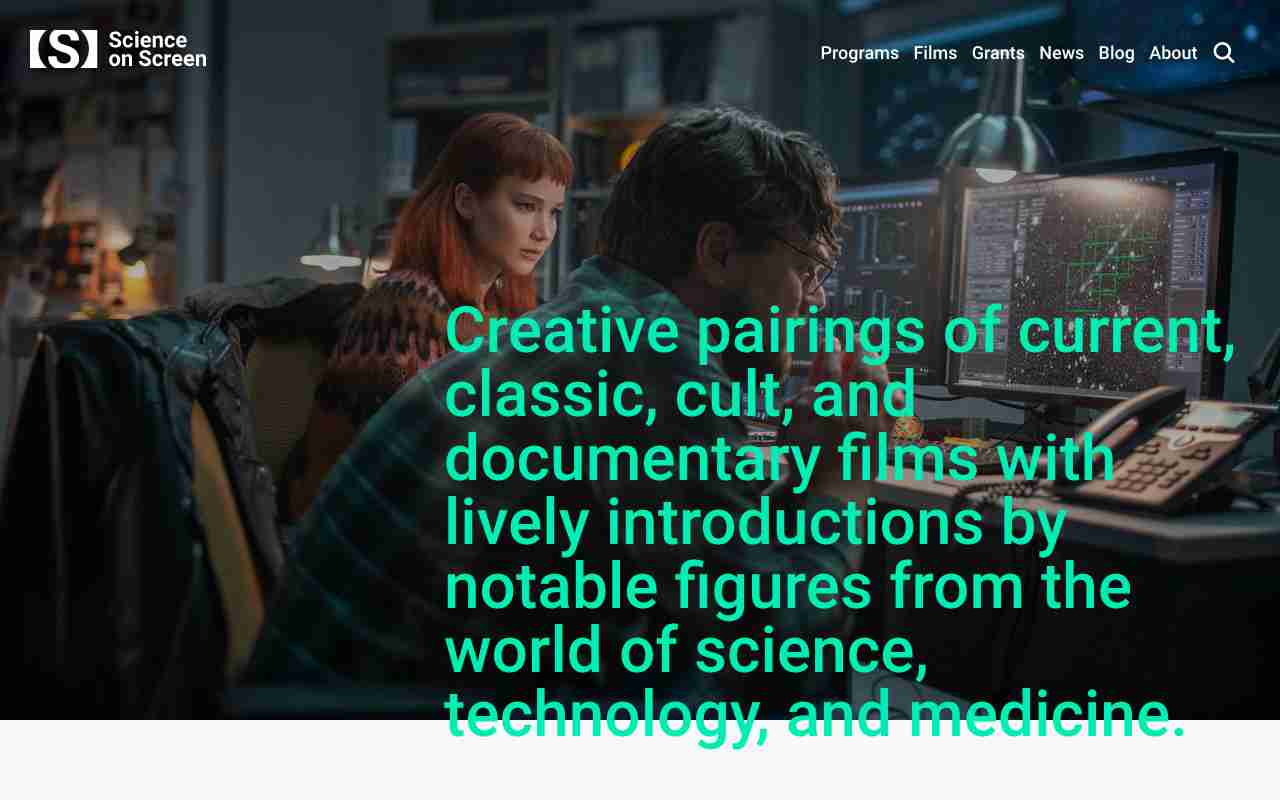 Screenshot of Science on Screen website.