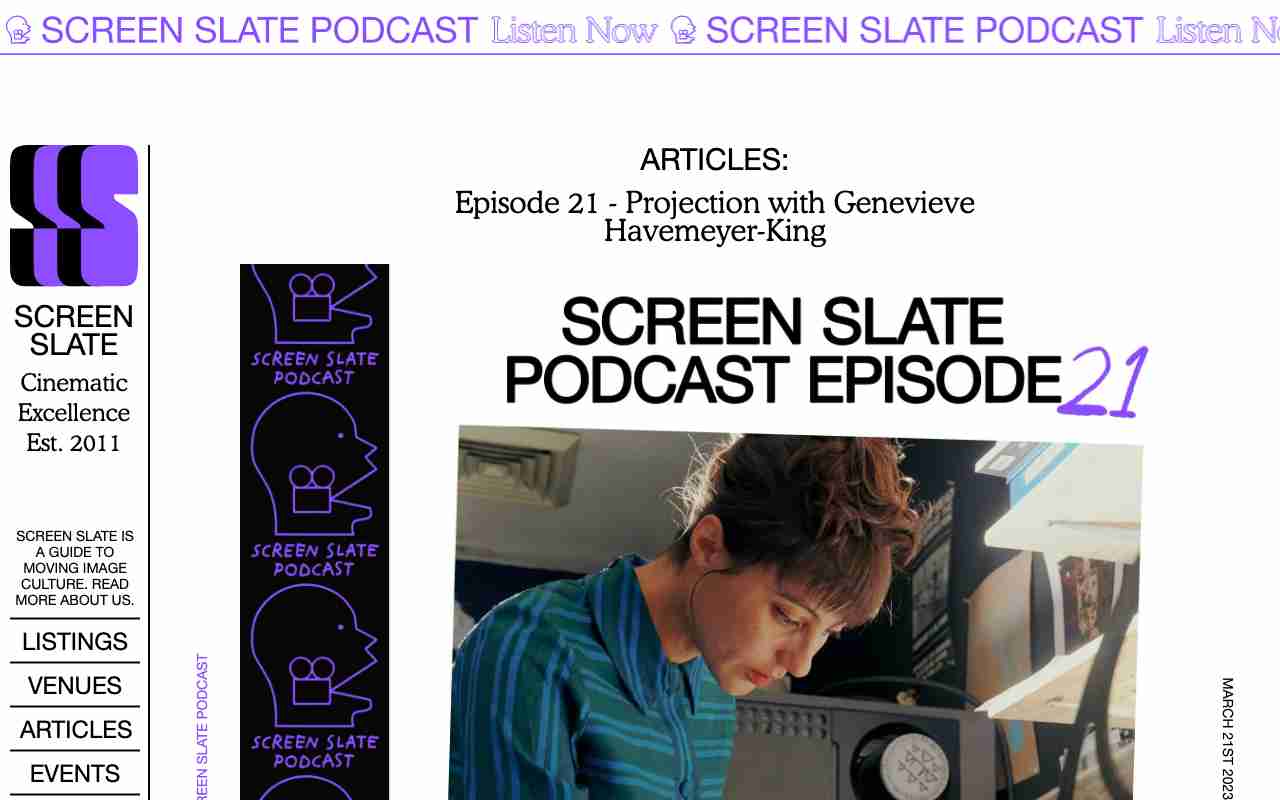 Screenshot of Screen Slate website.