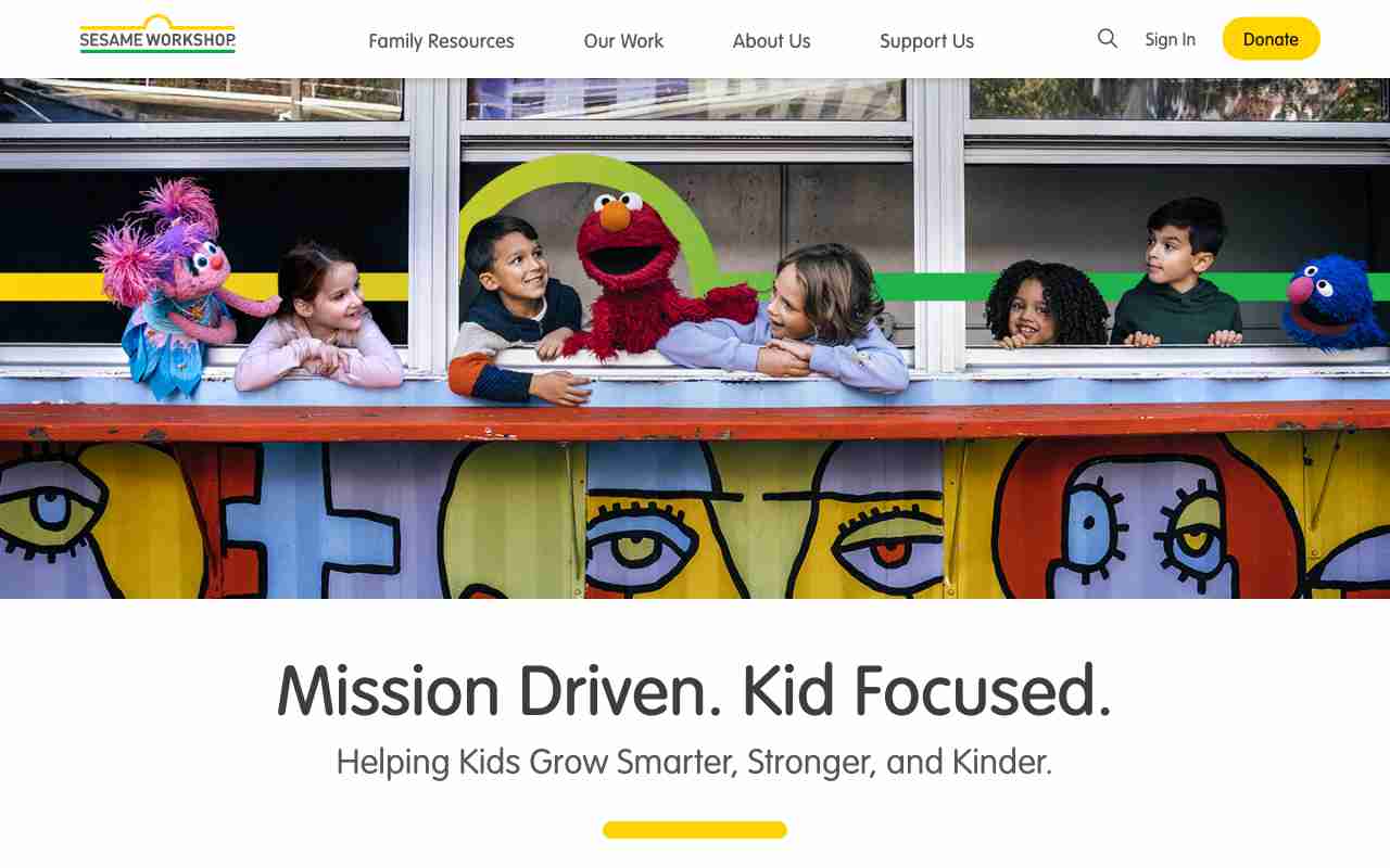 Screenshot of Sesame Workshop website.