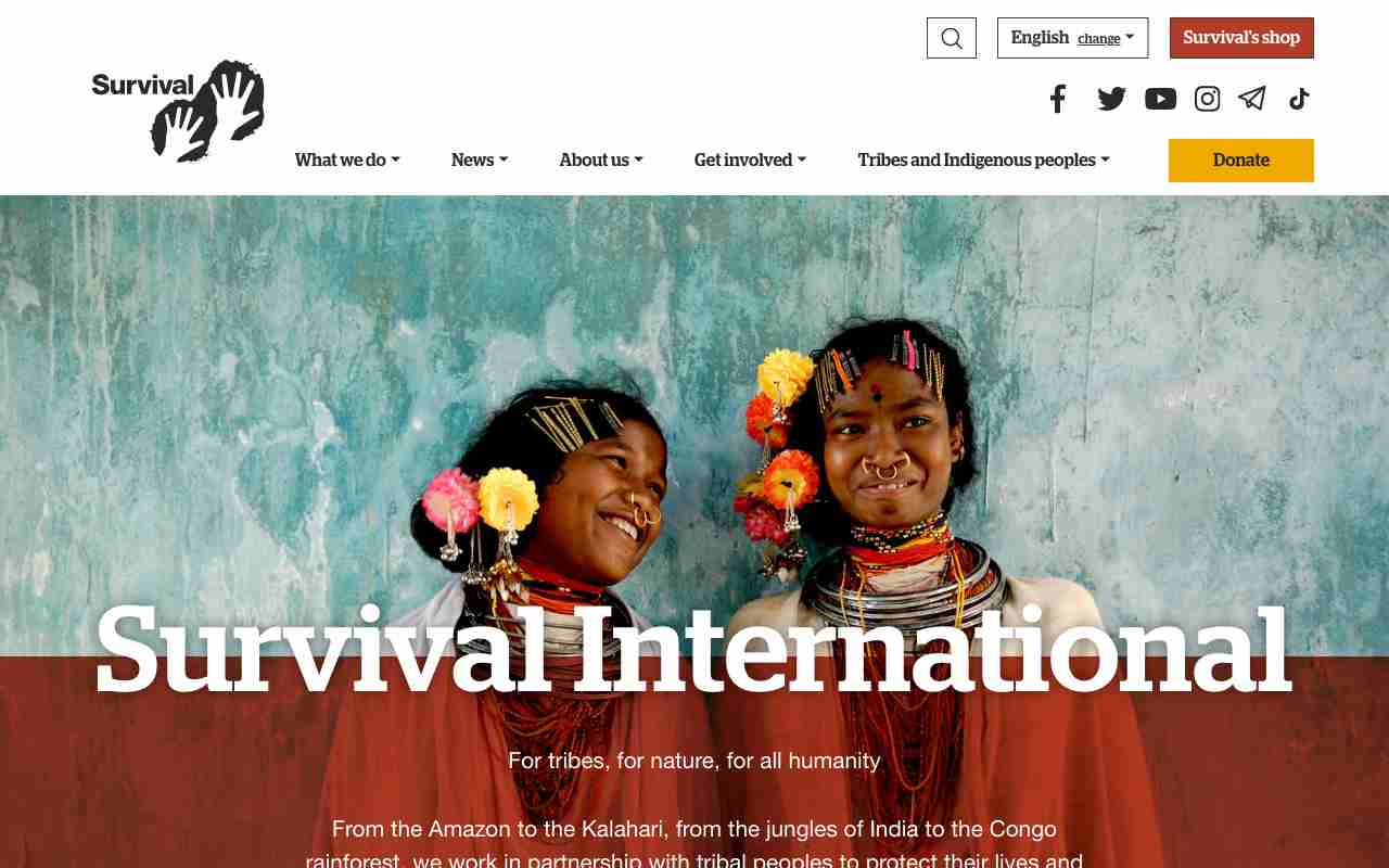 Screenshot of Survival International website.