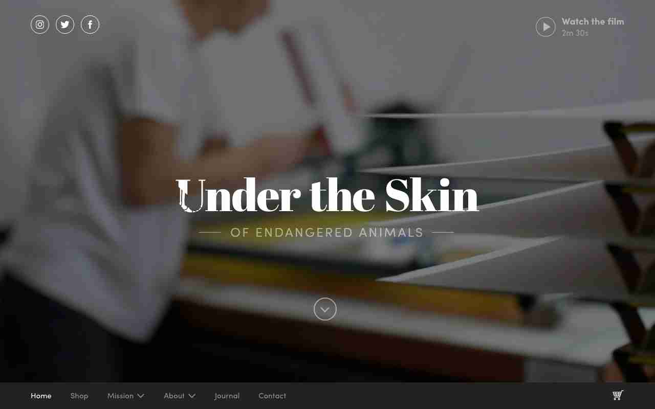 Screenshot of Under the Skin of Endangered Animals website.