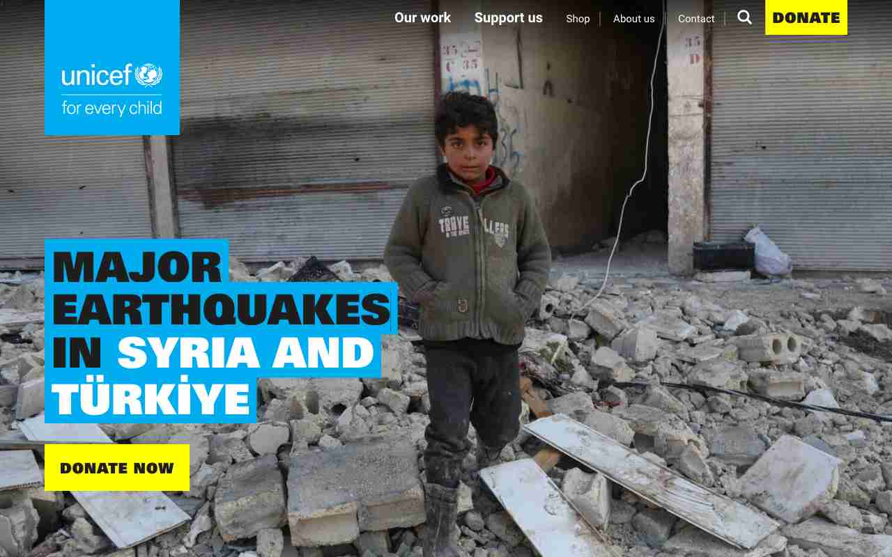 Screenshot of Unicef UK website.