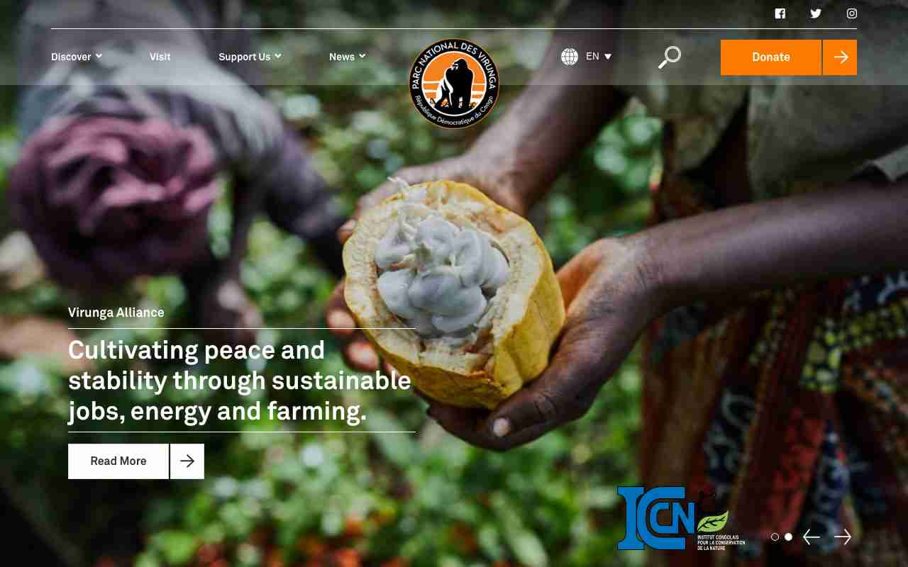 Screenshot of Virunga National Park website.