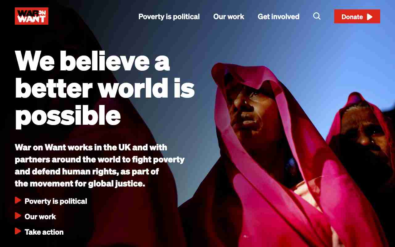 Screenshot of War on Want website.