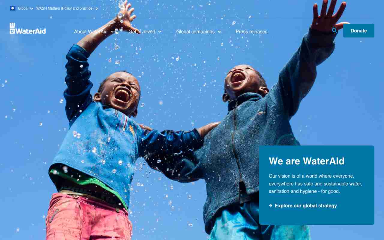 Screenshot of WaterAid Global website.