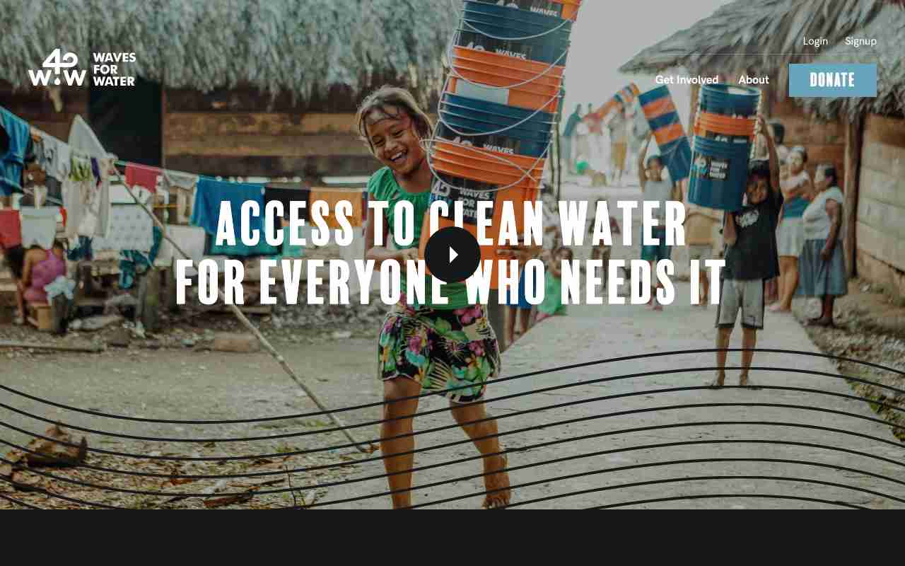 Screenshot of Waves For Water website.